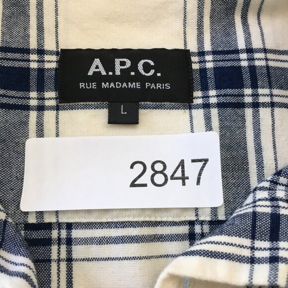 A.P.C. Mens Large 100% Cotton Checked Button Down Collar Shirts Navy Blue/White - Picture 15 of 15